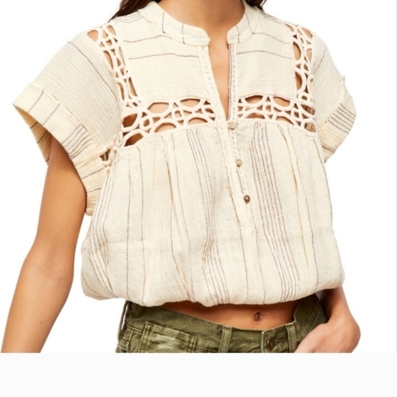 FREE PEOPLE Cedar Lace Pullover Oversized Top - Picture 1 of 12
